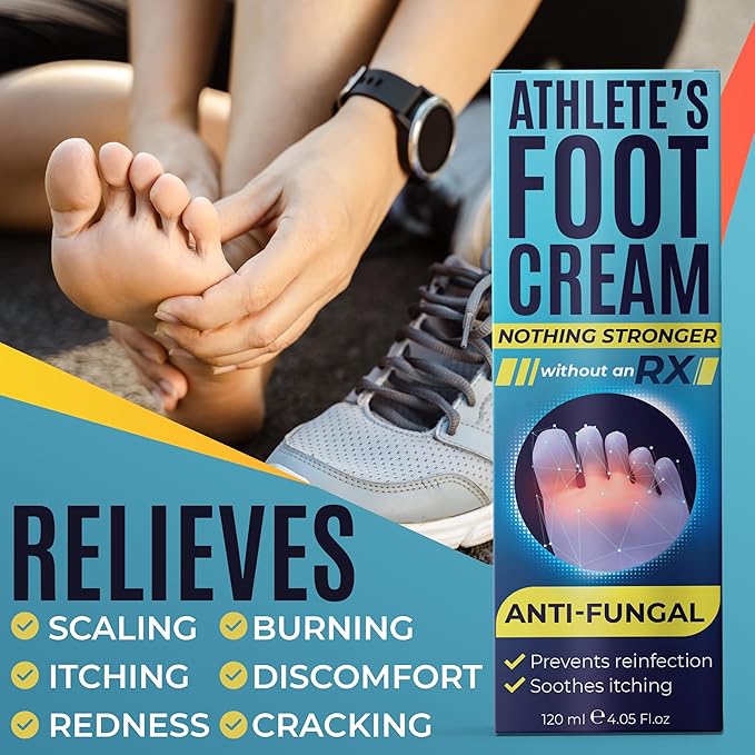 Foot Cream | Athleteβs Foot Cream for Cracked Heels, Dry Skin & Itchy Feet | Relieves Itching, Burning & Redness | Antifungal Treatment Helps with Nail Fungus, Jock Itch & Ringworm | 4.05 fl oz