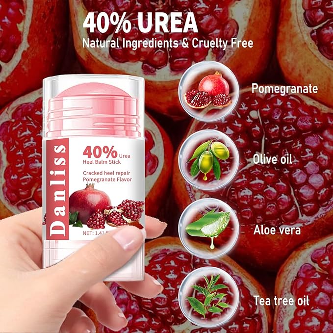 40% Urea Heel Balm Stick Intensive Cracked Foot Repair Miracle Foot Repair Cream for Calluses and Dry Feet Soothing Moisturizer Callus Remover 1.41 Oz (Pomegranate Flavour)