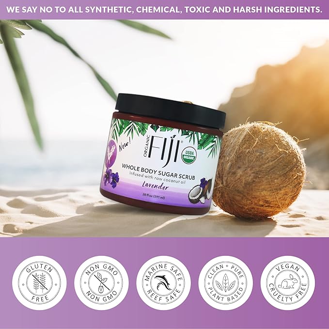 Whole Body Scrub - Infused with Coconut Oil, Exfoliating Sugar Scrub for Smooth and Soft Skin, Exfoliates & Restores Skin's Natural Biosphere, Lavender 20 oz