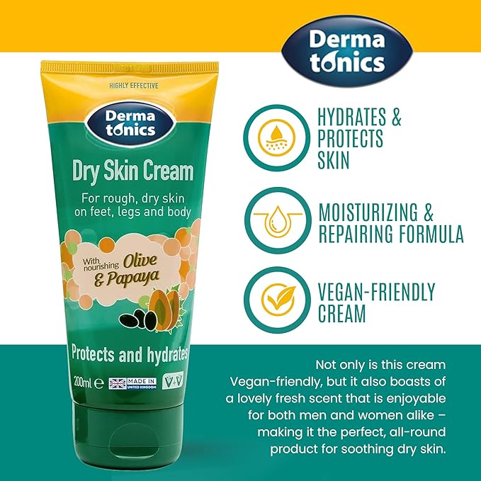 Dermatonics Dry Skin Cream for Cracked Heels, Hands & Feet | 10% Urea Intensive Care Solution, Softening Calloused, Rough & Damaged Skin - Absorbs Quickly | Hydrating Moisturizer - Daily Use | 200 ml