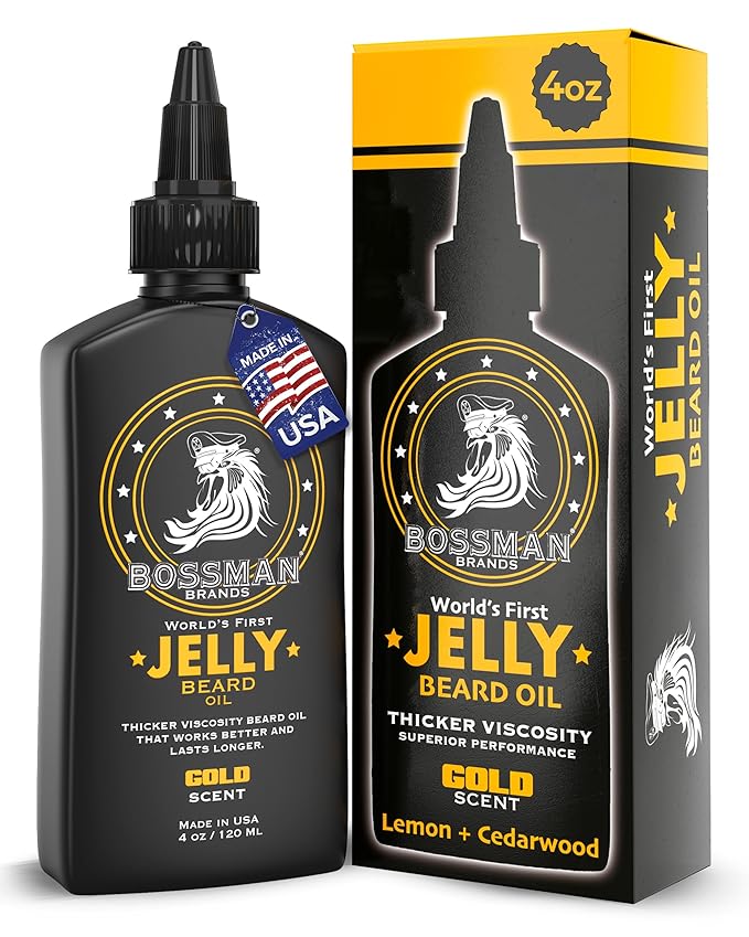 Bossman Jelly Beard Oil for Men (4 oz, Gold Scent) – Softens, Moisturizes & Conditions with Natural Ingredients