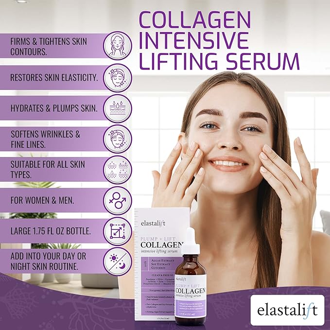 Elastalift Collagen Facial Serum Lifting, Plumping, Firming Collagen Serum For Face Improves Elasticity, Evens Skin Tone, Plumps, & Lifts Sagging Skin, Non-Greasy Wrinkle Serum, 1.75 Fl Oz, 2-Pack