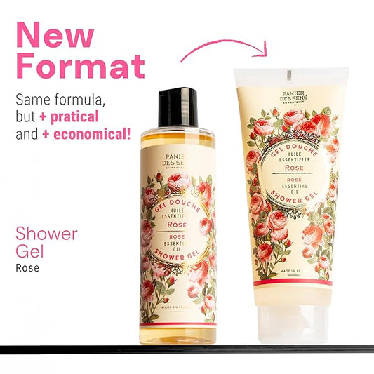 Panier des Sens - Rose Moisturizing Body Wash for Women & Men - Gentle Shower Gel with 96% Natural Ingredients for Normal, Sensitive Skin - Body Care Made in France, SLS Free, Vegan - 6.8 Floz
