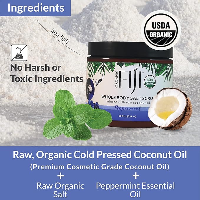 Whole Body Scrub - Infused with Coconut Oil, Exfoliating Sea salt Scrub for Smooth and Soft Skin, Exfoliates & Restores Skin's Natural Biosphere, Peppermint 20 oz