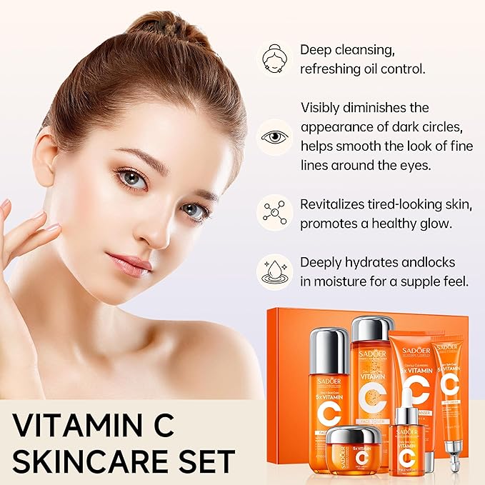 6-Piece Hydrating Skincare Set with Vitamin C & Niacinamide,Tk Face Care Kit Includes Toner, Serum,Cleanser,Moisturizer, Eye Cream & Body Lotion | Unique Gift for Women