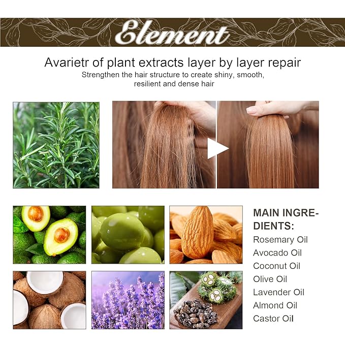 120 ML Eelhoe Natural Hair Growth Oil, Carvenchi Natural Hair Growth Organic Rosemary Oil for Dry Damaged Hair and Growth Thin Hair. (2 Pcs)