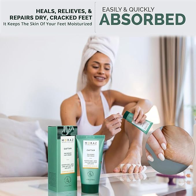 Moraz Caftan Polygonum Foot Cream for Dry Cracked Heels and Feet with 75% Polygonum Extract – Non-greasy, Fast-absorbing Intensive Foot Moisturizer for Dry Cracked Feet, Vegan, Paraben Free, 1.7 Fl Oz