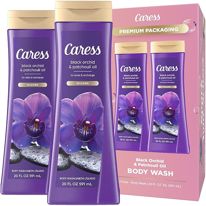 Caress Body Wash Black Orchid & Patchouli Oil To Relax and Recharge Relaxing, Fragrant Body Soap 20 fl oz, (Pack of 2)