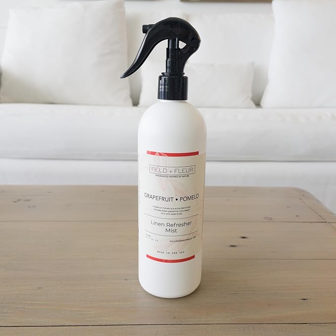 Field + Fleur by Hillhouse Naturals Grapefruit Pomelo Linen Refresher Mist 15.5oz - Fresh Home Fragrance Spray for Bedding, Sofas & Clothes - Sweet Grapefruit, Peach, Mint & Cassis - Made in the USA