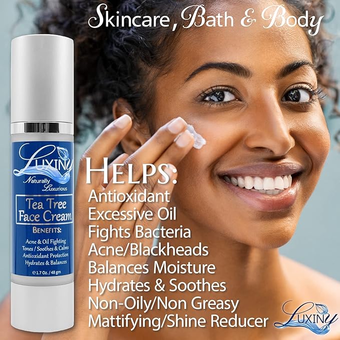 Tea Tree Moisturizer Face Cream, Made in America, with Salicylic Acid & Aloe Vera, a Rich Hydrating Night Cream for Dry Skin & a Daily Mattifying Moisturizer for Acne & Oily Skin, 1.7 oz