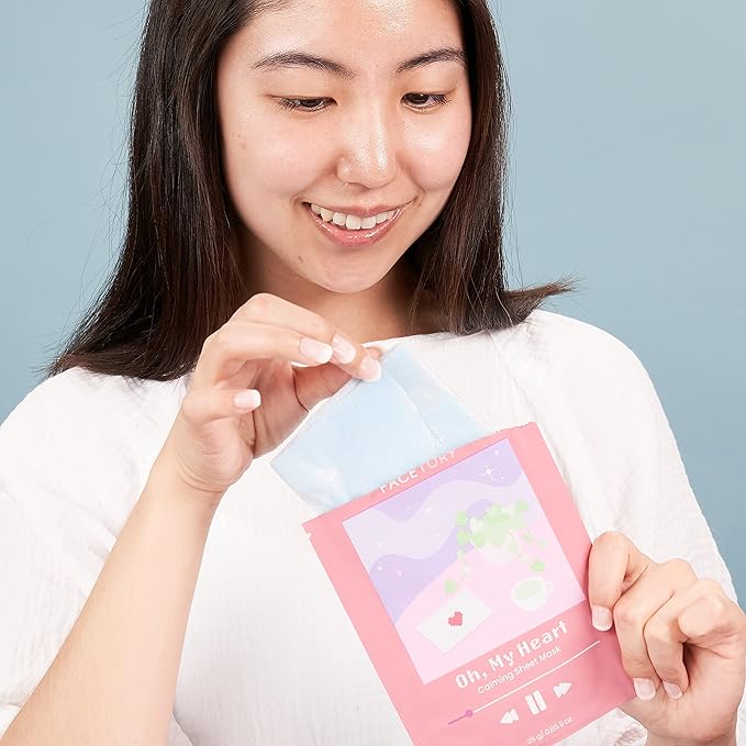 FACETORY K Beauty Face Mask Skin Care - CALMING Sheet Mask for ACNE-PRONE Skin with Heartleaf Extract | Calms Redness Smoothes Texture (5 Pack)