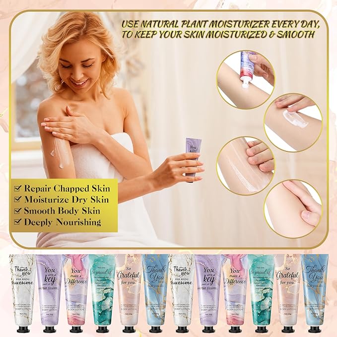 24pcs Employee Appreciation Team Gifts Bulk Travel Size Hand Cream Inspirational Thank You Gifts for Women Dry Skin Hand Lotion Bulk for Teachers Day Christmas Staff Employees Coworkers Women