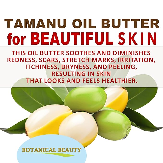 Botanical Beauty TAMANU OIL BUTTER RAW 100% Pure Natural VIRGIN UNREFINED Cold-Pressed Carrier for Face, Skin, Body, Hair, Lip, Nails. Rich in Vitamin E (4 Fl Oz)