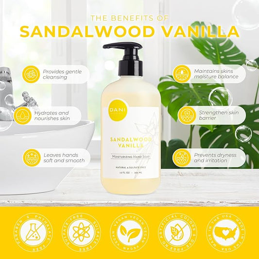 Naturals Moisturizing Hand Soap – Sandalwood Vanilla Scent, Hydrating, Sulfate-Free & Paraben-Free, 12 Oz Bottle with Pump, Gentle Cleansing for Dry Skin