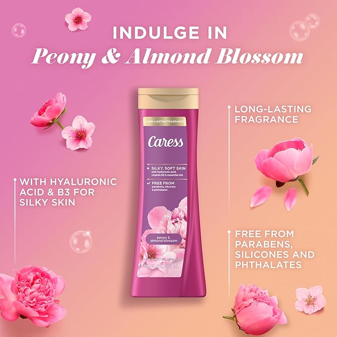 Caress Moisturizing Peony & Almond Blossom Body Wash For Fresh, Smooth Skin Body Soap To Soothe & Unwind 20 fl oz, Pack of 4