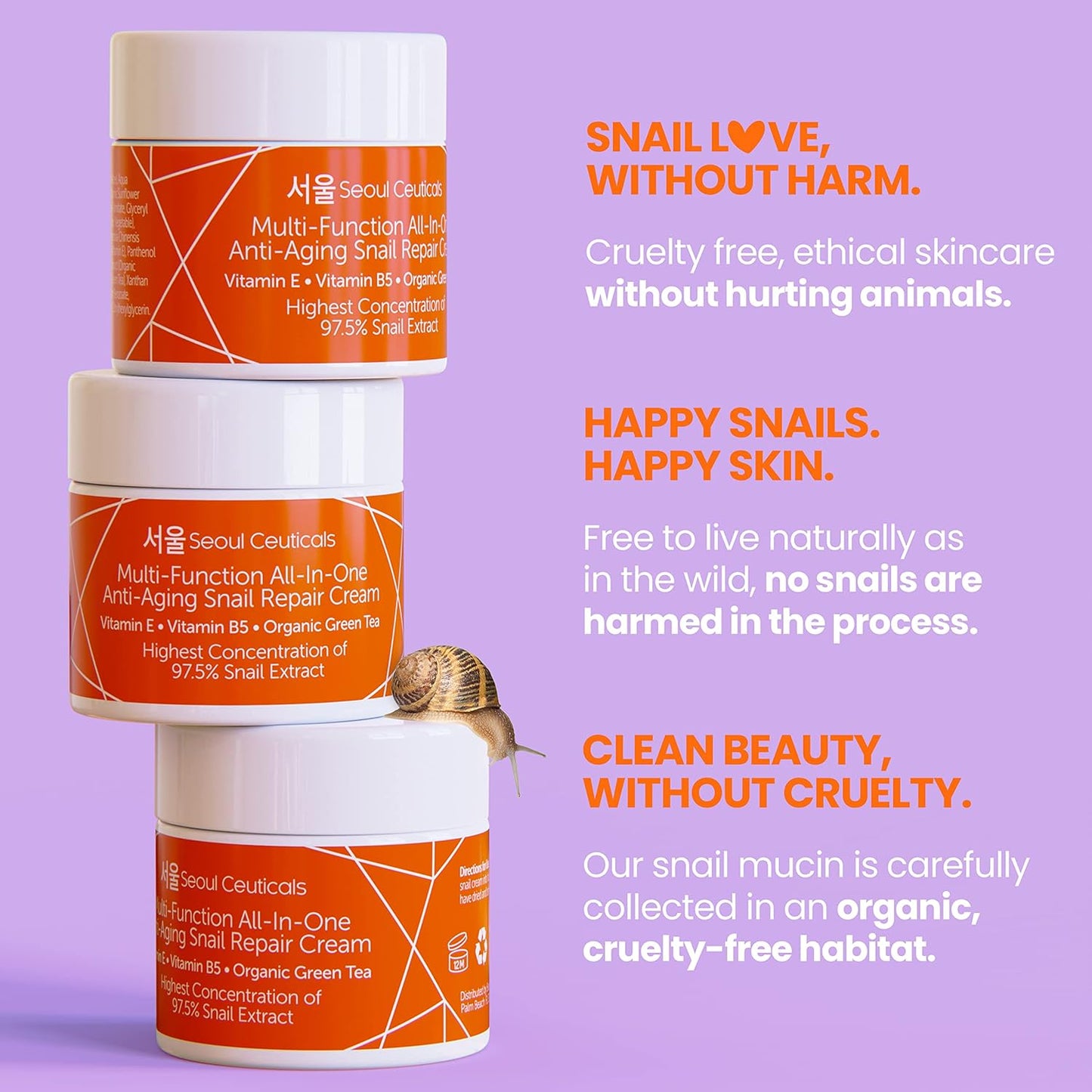Korean Snail Mucin Moisturizer Cream 97.5% β Anti-Aging, Hydrating Day & Night Face Cream β K-Beauty Snail Repair Cream for All Skin Types β Cruelty-Free, 2oz