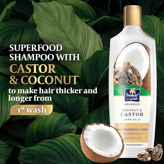 Parachute Advansed Anti-Frizz Hair Serum & Castor Shampoo Combo | Smooth, Nourished, & Hydrated Hair | Pack of 2 | 6.7 Fl oz + 11.4 Fl oz