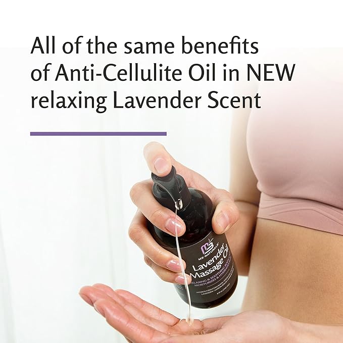 Lavender Sensual Massage Oil with Collagen and Stem Cells, Skin Tightening Therapy for Bum, Thighs, and Belly, Fast-Absorbing Cellulite Oil, 8 fl oz by M3 Naturals