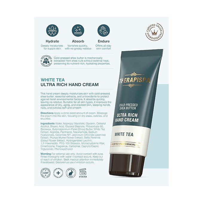 Ultra Rich Hand Cream – Intensive Hydration & Repair for Dry, Chapped Hands | Enriched with Shea Butter, Ceramides, Niacinamide (B3) & Panthenol (B5) (White Tea, 2.0 oz, Pack of 1)