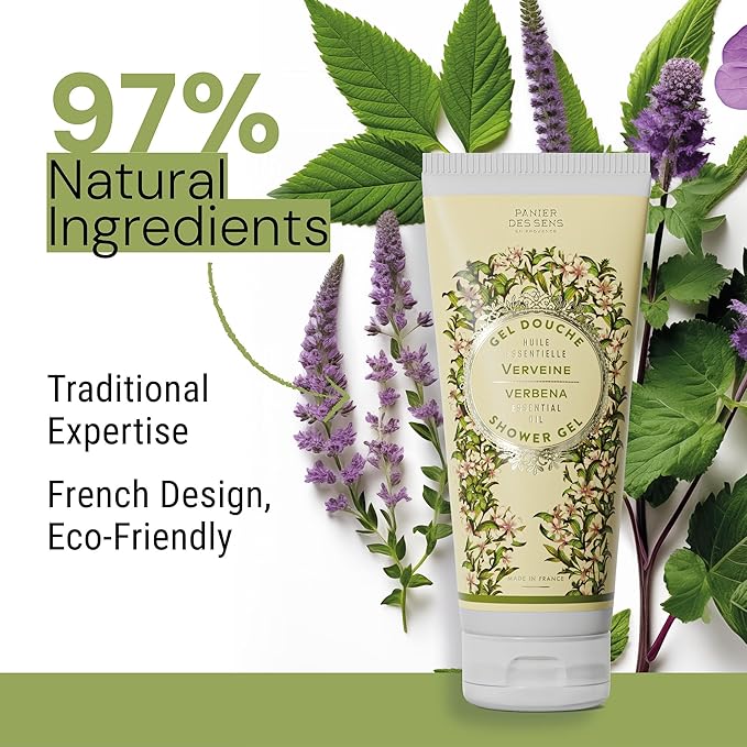 Panier des Sens - Verbena Moisturizing Body Wash for Women & Men - Gentle Shower Gel with 96% Natural Ingredients for Normal, Sensitive Skin - Body Care Made in France, SLS Free, Vegan - 6.8 Floz