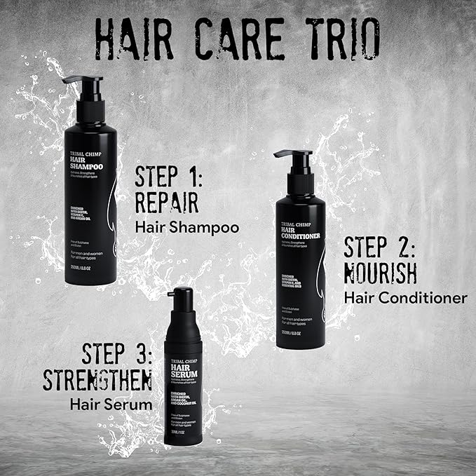 Tribal Chimp 1oz Hair Serum for Day and Night Hair Care - Argan Oil, Coconut Oil, and Biotin for Dry, Frizzy, and Damaged Hairs - Hydrating, Nourishing and Strengthening Serum