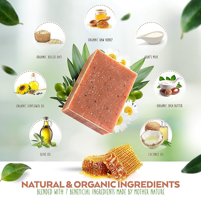 Aspen Kay Naturals Goats Milk, Honey & Oatmeal Soap Bar – with Organic Raw Honey, Goats Milk, Rolled Oats & Shea Butter - Exfoliating Soap – For All Skin Types - Handmade in Florida. (6 pack)