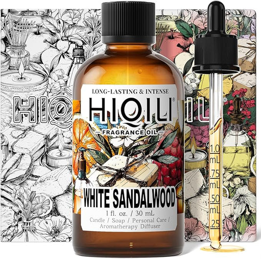 HIQILI White Sandalwood Fragrance Oil for Making Candle, Scented Home Decor, Room Spray, Skin & Body, Essential Oil Diffuser - 1 Fl Oz