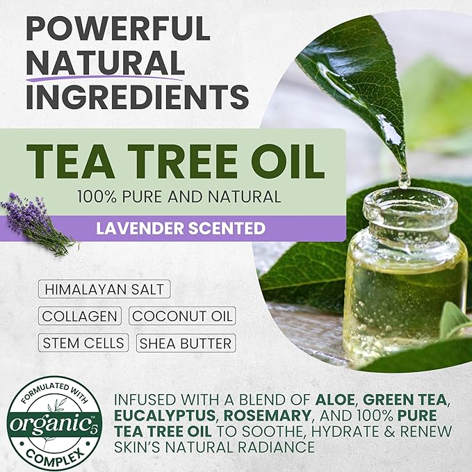 Tea Tree Oil Body & Foot Scrub, Himalayan Salt Exfoliating Scrub, with Stem Cells, Collagen & Shea Butter, Lavender Scent, Moisturizes, Removes Dead Skin, Rough Patches & Impurities.