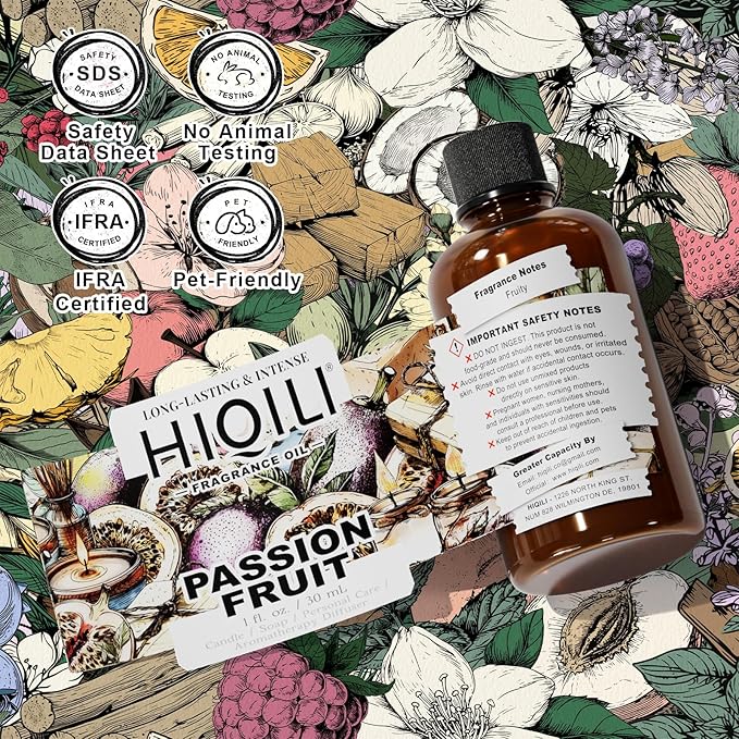HIQILI Passion Fruit Fragrance Oil for Home Diffuser, Oil Burner, Great for Soap, Candle & Perfume Making, Add to Body Lotion - 1 Fl Oz