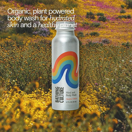 Bathing Culture, Organic Mind + Body Wash, Natural, Biodegradable, Sustainable, Vegan Personal Care, All Natural Organic Body Wash for Women and Men, 2.7 fl oz, Meadow Vision Scent