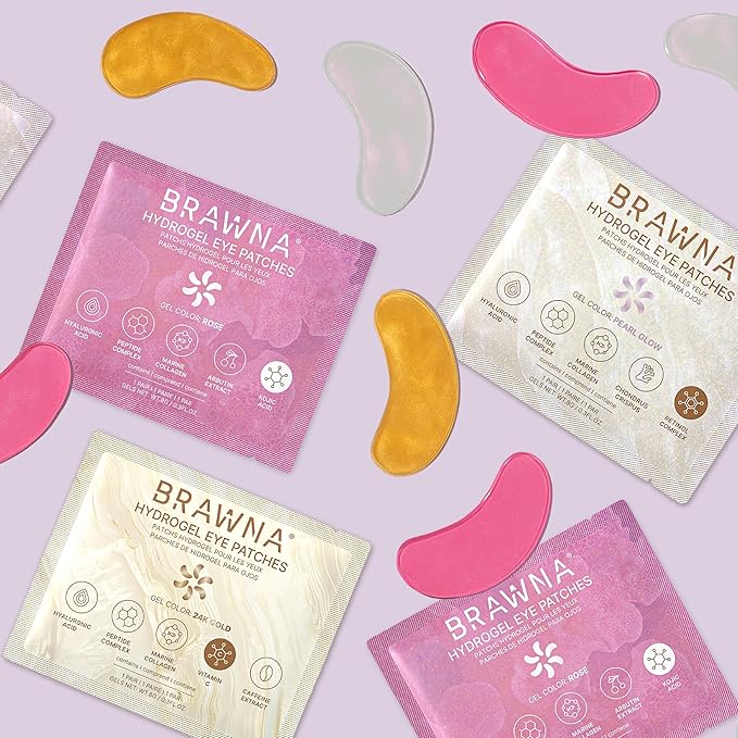 BRAWNA Under Eye Patches โ Hydrogel Masks with Vitamin C, Caffeine & Collagen โ For Dark Circles, Puffy Eyes, Wrinkles & Tired Skin โ 24K Gold Skincare โ 24 Pairs