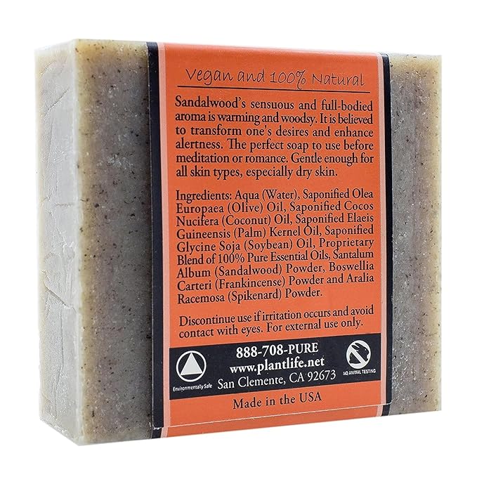Plantlife Sandalwood Bar Soap - Moisturizing and Soothing Soap for Your Skin - Hand Crafted Using Plant-Based Ingredients - Made in California 4oz Bar