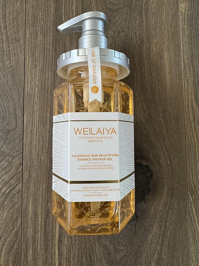 Weilaiya Calendula Shower Gel – 450mL / 15.2 fl oz – Soothing Body Wash for All Kinds of Skin, Especially Sensitive Skin – Natural Calendula Extract, Hydrating & Gentle Daily Anti Aging Cleanser