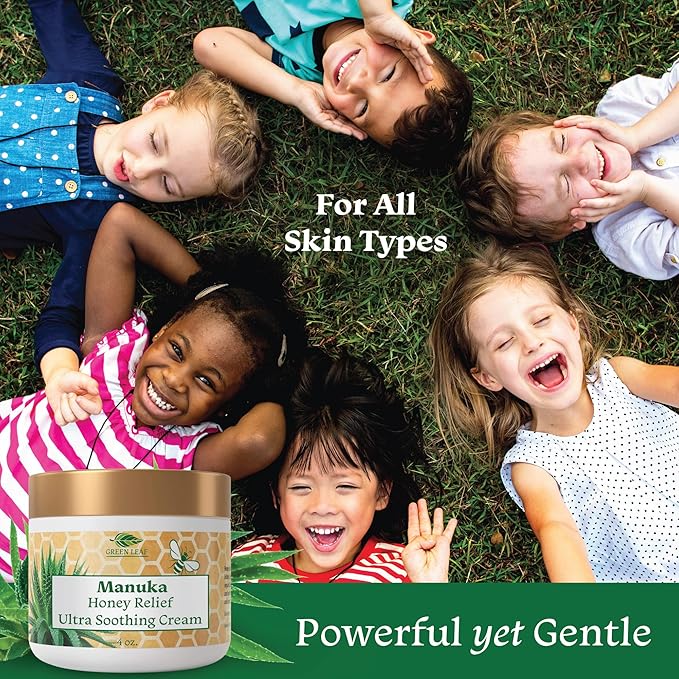 Green Leaf Naturals - Manuka Honey Face Cream - 4oz -Aloe Vera - Jojoba Oil Infused - Body Cream - Gluten Free Moisturizer for Kids & Adults - Nourishing Skin Care