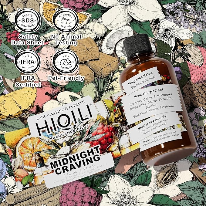 HIQILI Midnight Craving Fragrance Oil, Inspired by Y S.L's B.Lack O.pium, for Diffuser, Candle & Soap & Perfume Balm Making, Sweet Gourmand Aroma- 1 Fl Oz