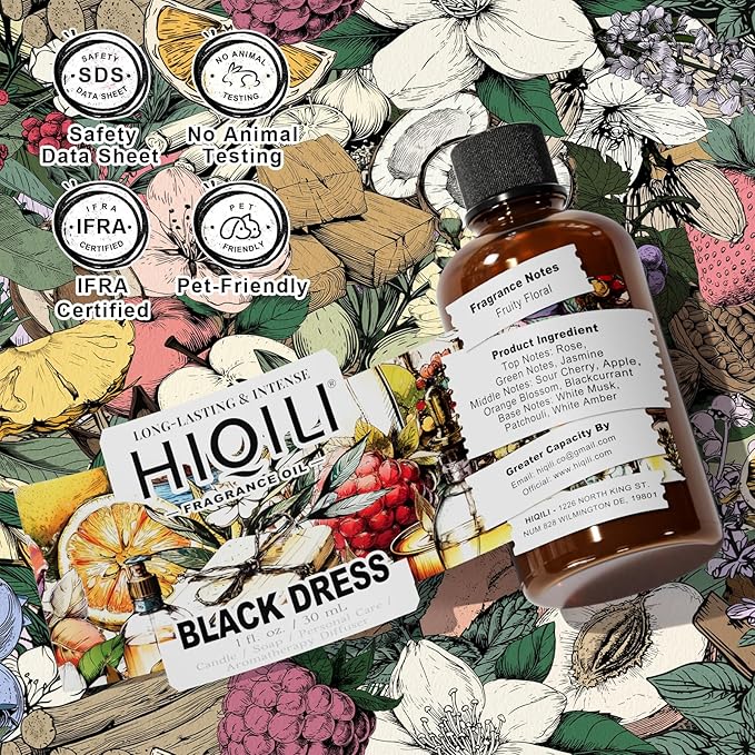 HIQILI Black Dress Fragrance Oil for Home Diffuser, Making Bath Bombs, DIY Air Refresher Spray, Sweet Scented Oil for Perfume - 1 Fl Oz