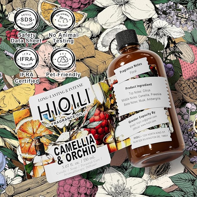 HIQILI Camellia and Orchid Fragrance Oil for Candle, Soap and Perfume Making, Add to Shampoo & Body Lotion, Floral Scents- 5.07 Fl Oz