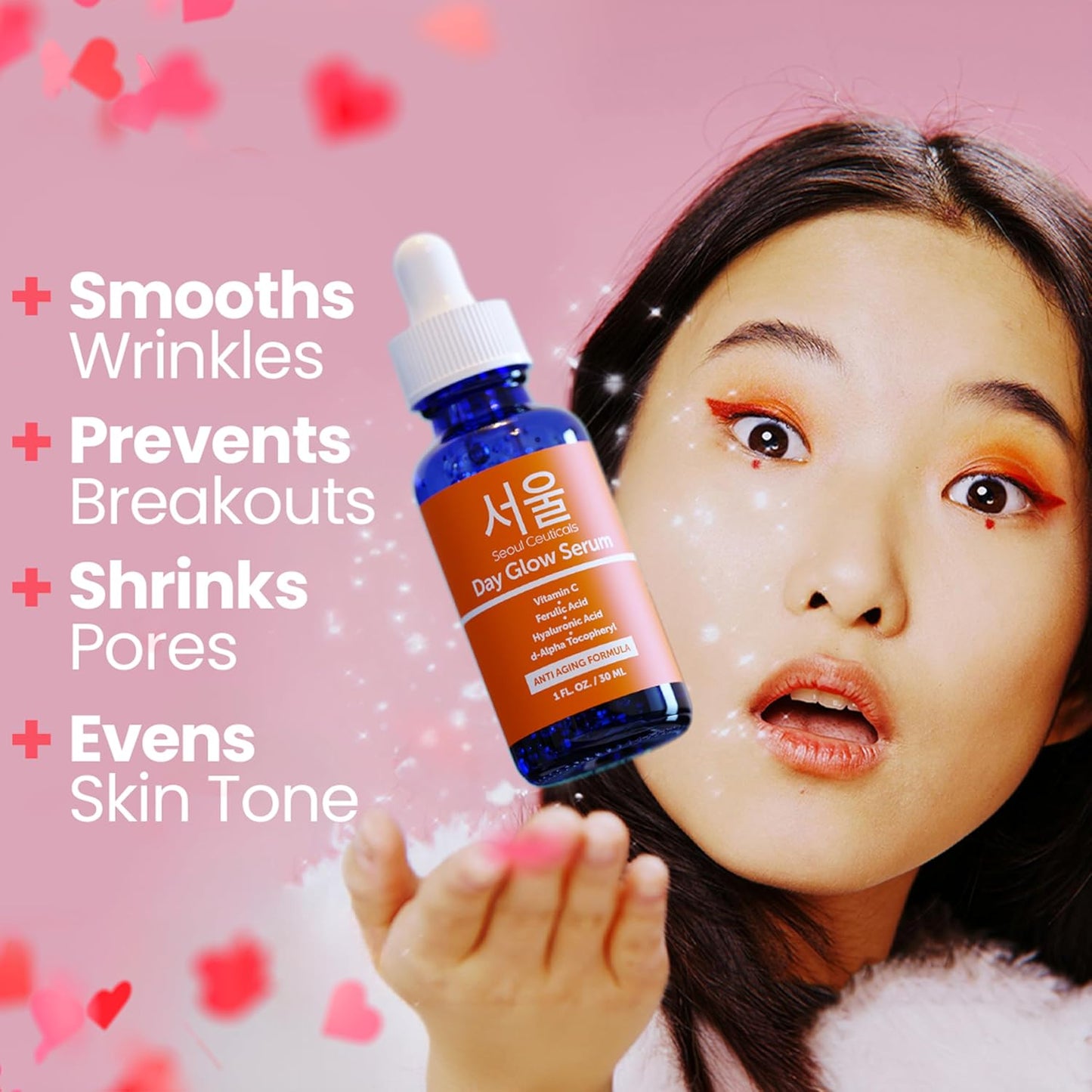Korean Vitamin C Serum 20% with Hyaluronic Acid + CE Ferulic β Anti Aging & Anti Wrinkle Korean Skin Care for Face, Brightening Serum, 1 Fl Oz