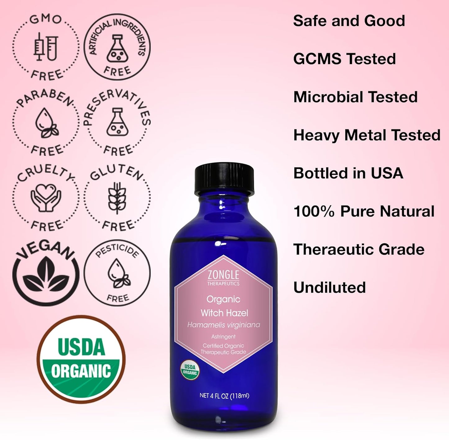 Organic, Witch Hazel โ 100% Pure, Witch Hazel, for Face, Acne, Butt, Skin, Scalp, Hair, Body by , 4 OZ
