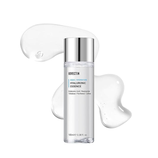 ROVECTIN Aqua Hyaluronic Essence (Activating Treatment Lotion) - 7 Layers Hyaluronic Acid Facial Toner with Niacinamide & Panthenol, Vegan Korean Skin Care (3.38 fl.oz, 100ml)
