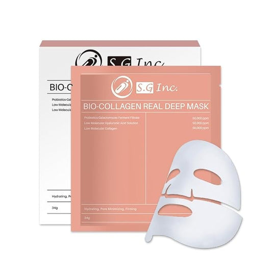 SG Bio- Collagen Real Deep Mask – Overnight Hydrating Collagen Face Masks Skincare| Anti-Wrinkle,Firming,Pore Minimizing,Elasticity Enhancing | Hydrogel Sheet Mask for All Skin Type. (34g x 6-Pack)