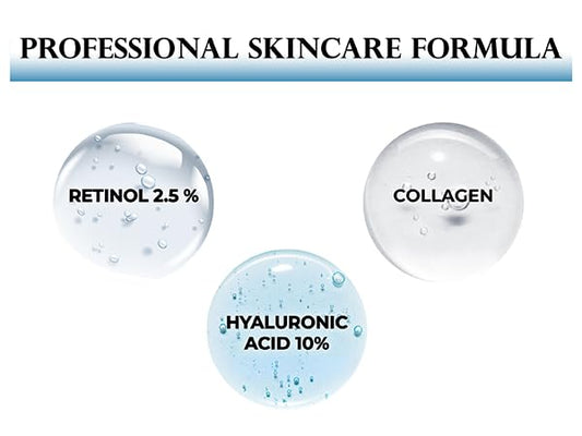Face Cream 2.5% Retinol Collagen Hyderating Moisturizer, Natural Anti Aging Cream with 10% Hyaluronic Acid, Vitamin E, Anti Wrinkle Face Cream for Women, Fragrance Free,1.7 Fl. Oz