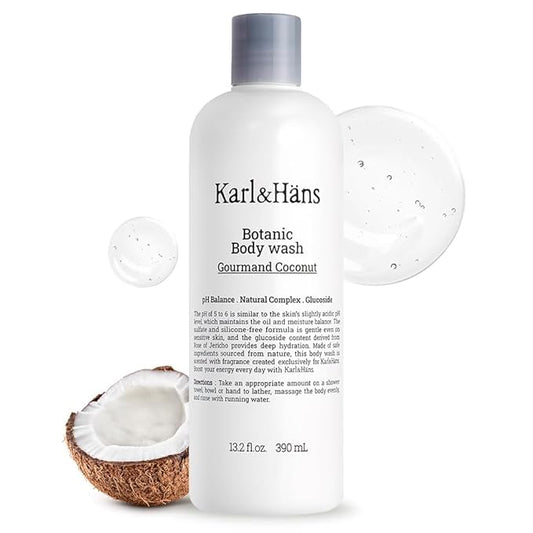 Karl&Hans Botanic Gourmand Coconut Vegan Body Wash - Organic, Natural Shower Gel for Moisturizing and Gentle Cleansing - Sulfate and Silicone Free - 13.2 fl oz