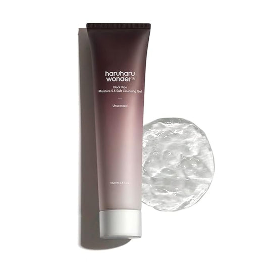 haruharu wonder Black Rice Moisture 5.5 Soft Cleansing Gel, 3.4 fl.oz, Gentle Face Wash for Dry to Normal Skin, Low 5.5pH, Soap Free, Hydrating, Fragrance Free, Daily Use, Korean Skincare