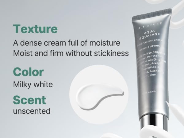 S. Nature AQUA SQUALANE MOISTURIZING CREAM | Face Moisturizer for Dry and Sensitive Skin, Vegetable Squalane 150,00ppm, Long-lasting Hydration, Pore Care Cream, Korean Skin Care (2.02 Fl Oz, 60ml)