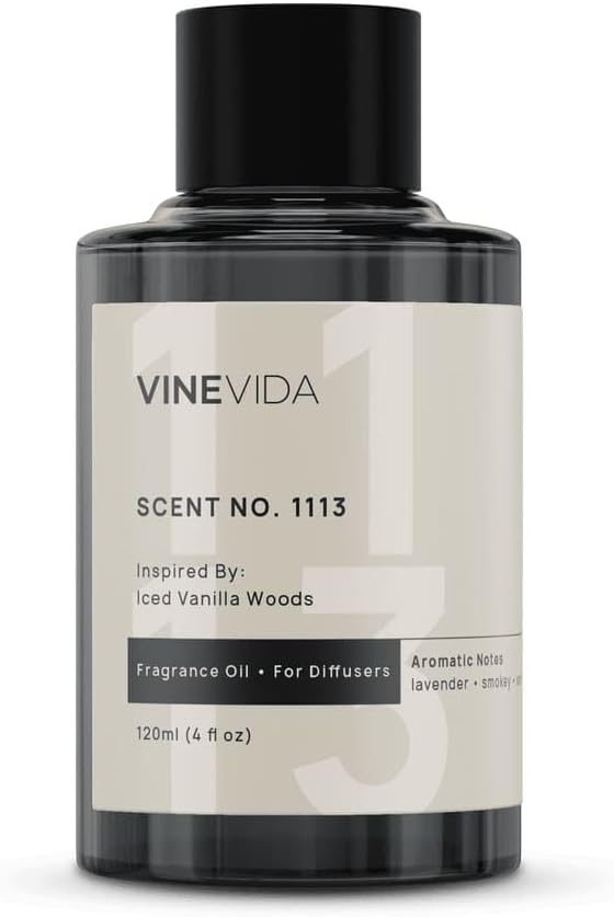VINEVIDA [4 Fl Oz] Scent NO. 1113 Fragrance Oil for Cold Air Diffusers, Aromatic Notes of Vanilla, Lavender, Smokey & Woodsy Notes Essential Oils for Diffuser Oil Refill & Air Freshener Spray