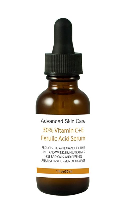 Advanced Skin Care 30% Vitamin C+e Ferulic Acid Serum, Sun Damage Wrinkle 1 Oz / 30 Ml Amber Bottle with Droper