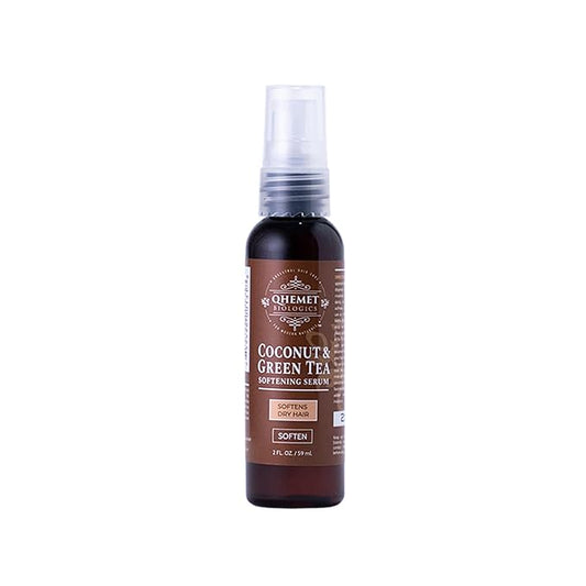 Qhemet Biologics Coconut & Green Tea Softening Serum - Lightweight Hair Serum to Soften, Smooth & Revitalize Dry Hair - Adds Slip and Shine to Thin, Fine, Low Porosity Strands (2 oz)