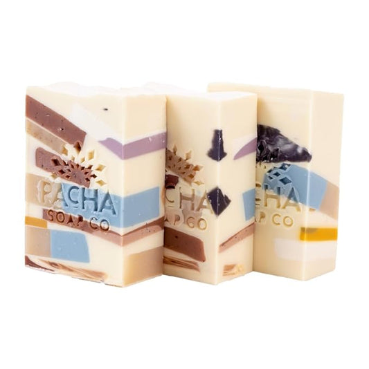 Pacha Soap Co. Bar Soap, Pachafetti, 3-Pack (4 oz ea) - Scents of Lemongrass & Peppermint, Premium, Handcrafted, Hydrating, Natural Face Wash, Hand Cleanser, Body Wash, Soothing Essential Oils