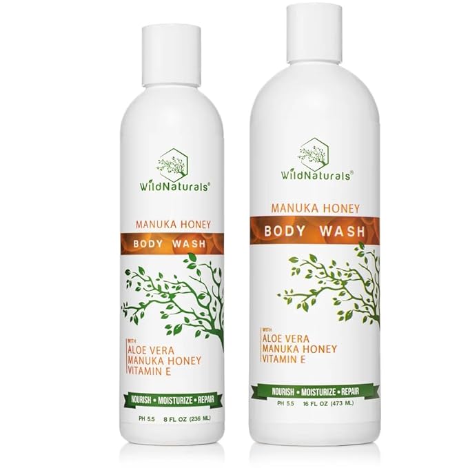 Manuka Honey Eczema and Psoriasis Body Wash – Organic, Natural Body Wash with Aloe Vera, Cehami, and Manuka Honey – Plant-Based, Sulfate-Free, Cruelty-Free Skincare